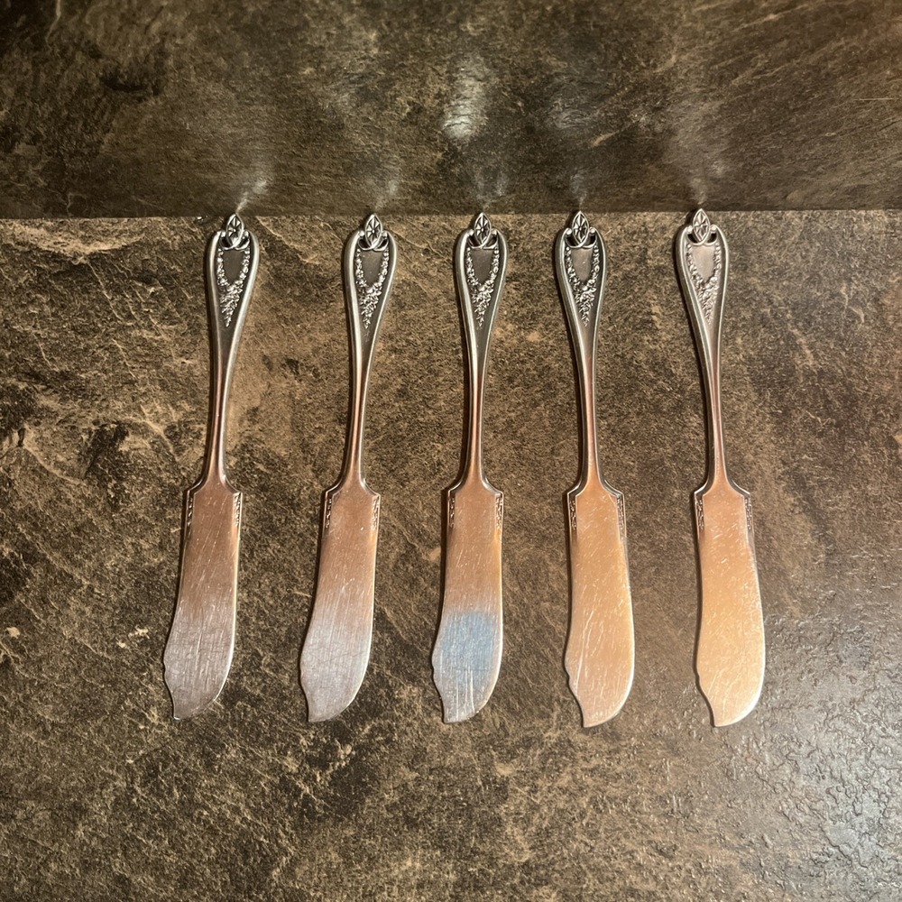 Set 5 x Flat Butter Knives 5 3/4 1847 Rogers Old Colony 1911 vintage silverplate